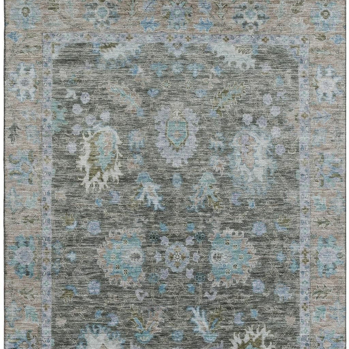 10' X 14' Oriental Washable Area Rug With UV Protection (717965) - Fern Green / Denim Blue
