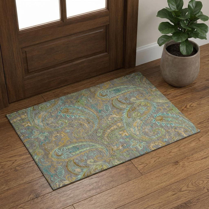 3' X 5' Paisley Washable Area Rug With UV Protection (647999) - Taupe / Green / Blue