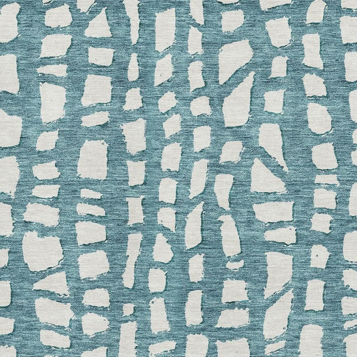 10' X 14' Cobblestone Washable Area Rug With UV Protection - Teal And Ivory