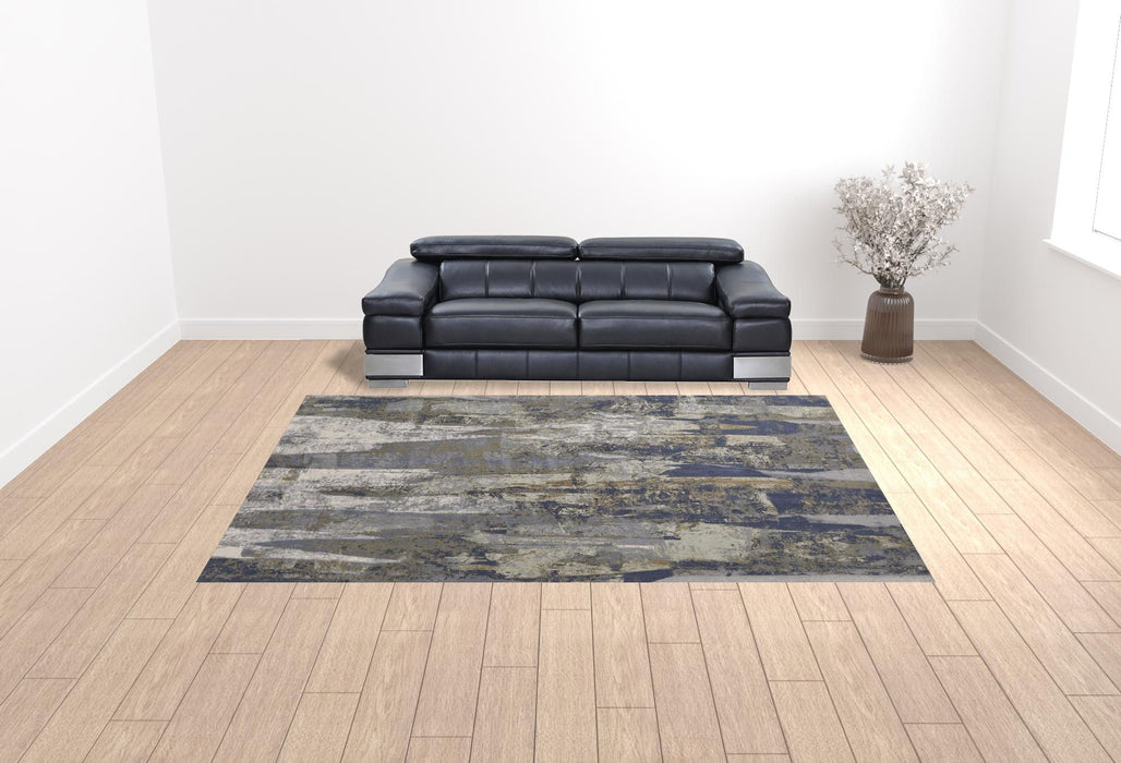 10' x 13' Abstract Power Loom Distressed Area Rug - Blue Gray And Tan