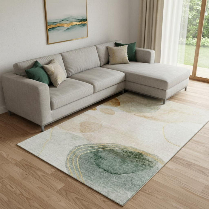 10' X 14' Abstract Washable Area Rug With UV Protection (648448) - Beige / Copper / Taupe