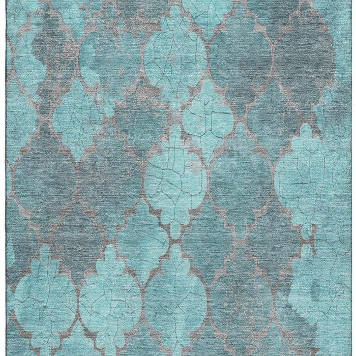 10' X 14' Damask Washable Area Rug With UV Protection (701299) - Teal / Taupe