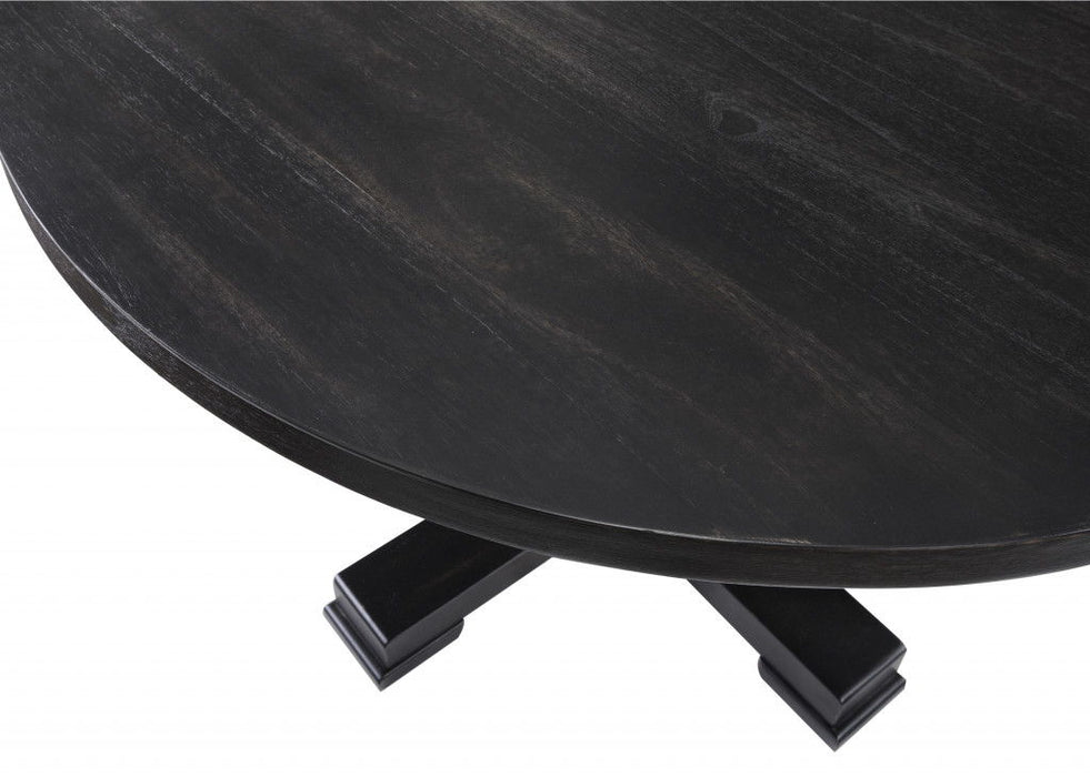 47" Rounded Solid Wood Pedestal Base Dining Table - Black