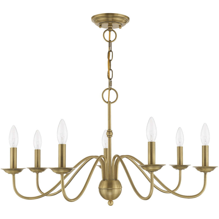 16" Seven Light Dimmable Chandelier With Shades - Antiqued Brass