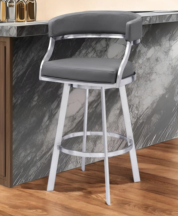 42" Faux Leather Swivel Low Back Bar Height Bar Chair - Gray / Silver
