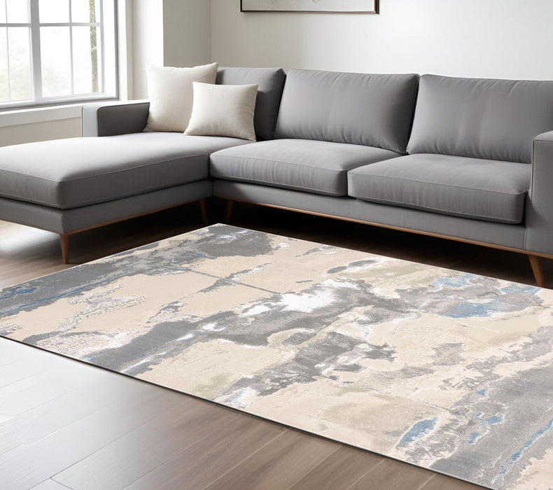 8' x 10' Abstract Area Rug - Ivory Gray And Blue