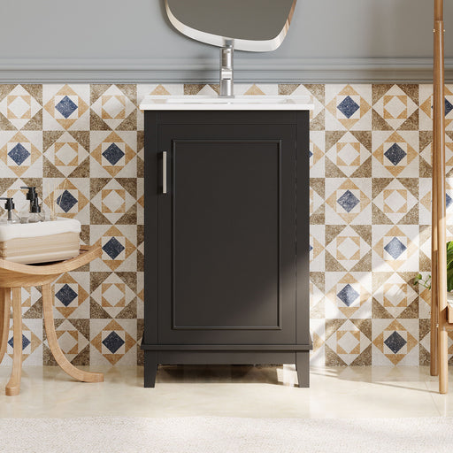 Giga modern small bathroom vanity cabinet with ceramic basin, soft-close door, and ample storage space.