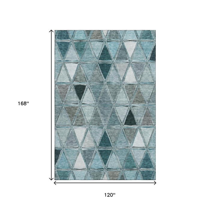 10' X 14' Geometric Washable Area Rug With UV Protection (657653) - Teal / Gray / Ivory
