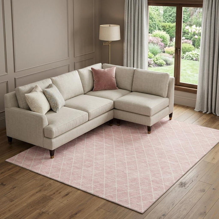 10' X 14' Geometric Washable Area Rug With UV Protection (674119) - Pink / Ivory
