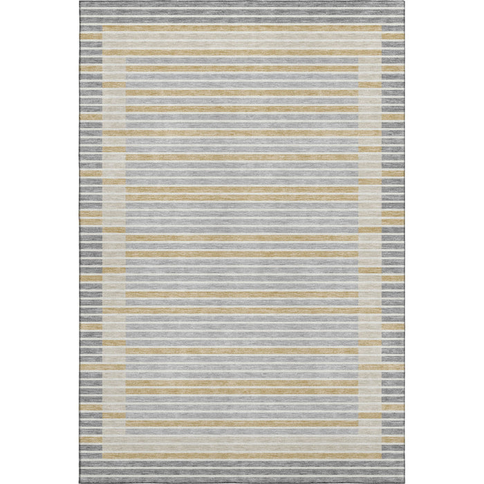 10' X 14' Striped Washable Area Rug With UV Protection (693468) - Gray / Gold / Silver