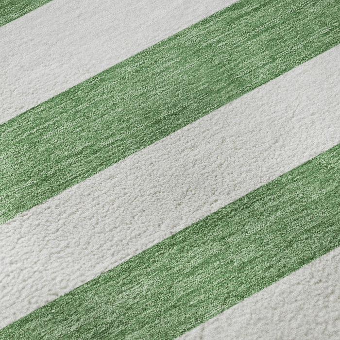 10' X 14' Striped Washable Area Rug With UV Protection (647596) - Green / Ivory