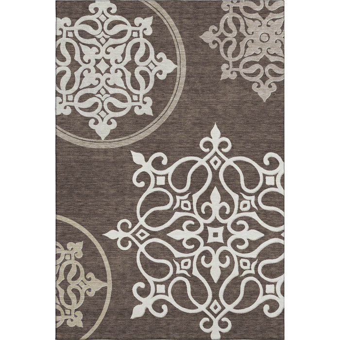 10' X 14' Floral Medallion Washable Area Rug With UV Protection (669510) - Chocolate / Ivory