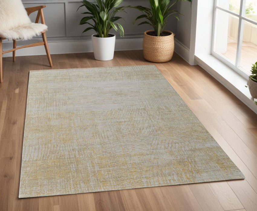 4' x 6' Abstract Hand Woven Wool Blend Area Rug - Yellow And Ivory