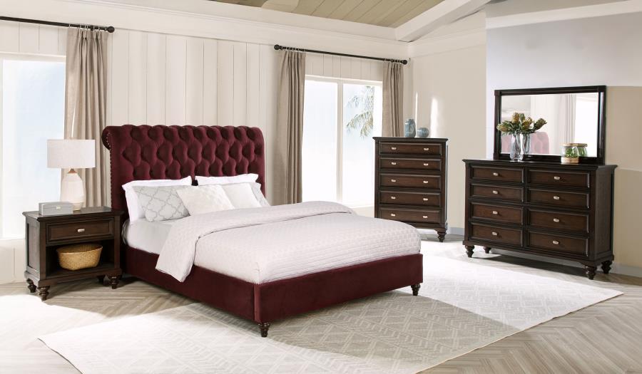 Devon - 5 Piece California King Bedroom Set - Red And Dark Oak