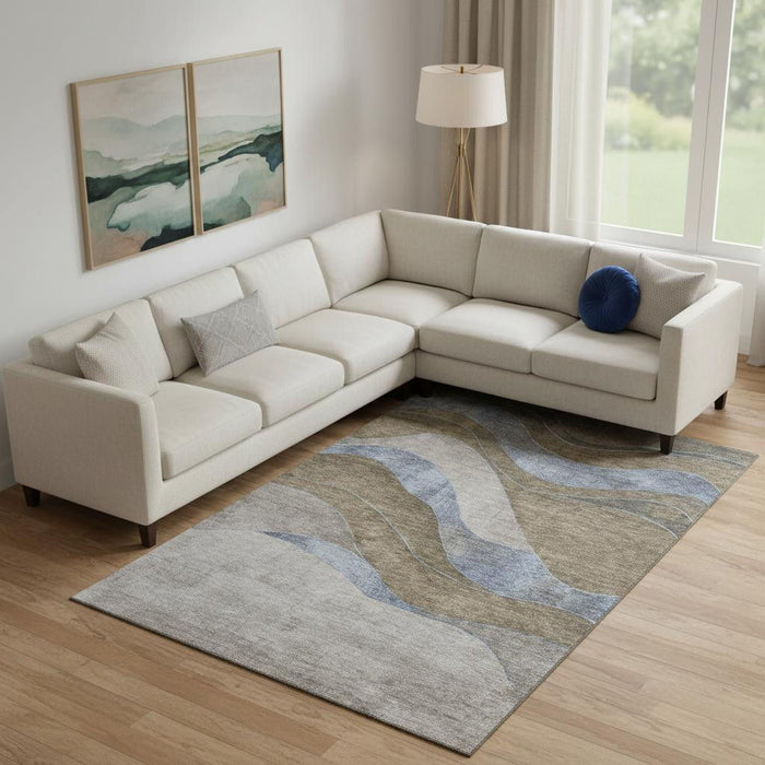 10' X 14' Abstract Washable Area Rug With UV Protection (707167) - Taupe / Blue