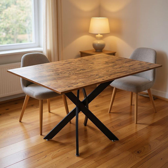 47" Wood And Metal Cross Leg Base Dining Table - Brown