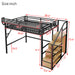 Black queen size loft bed with stairs, storage shelves, and wardrobe by Giga, featuring wood accents and functional design.