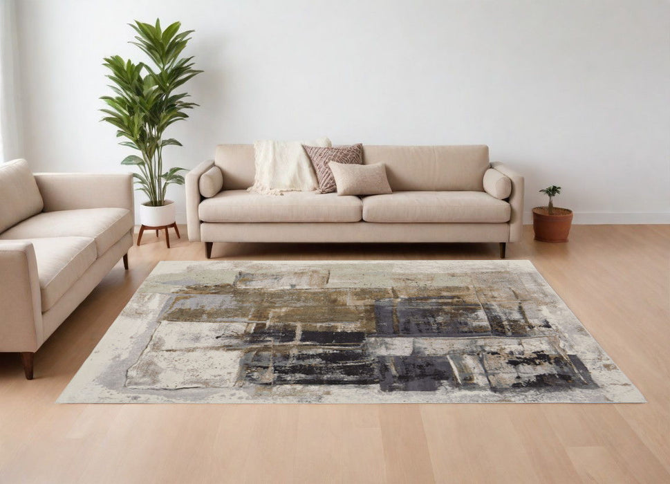 8' x 10' Abstract Power Loom Area Rug - Gray Black And Brown