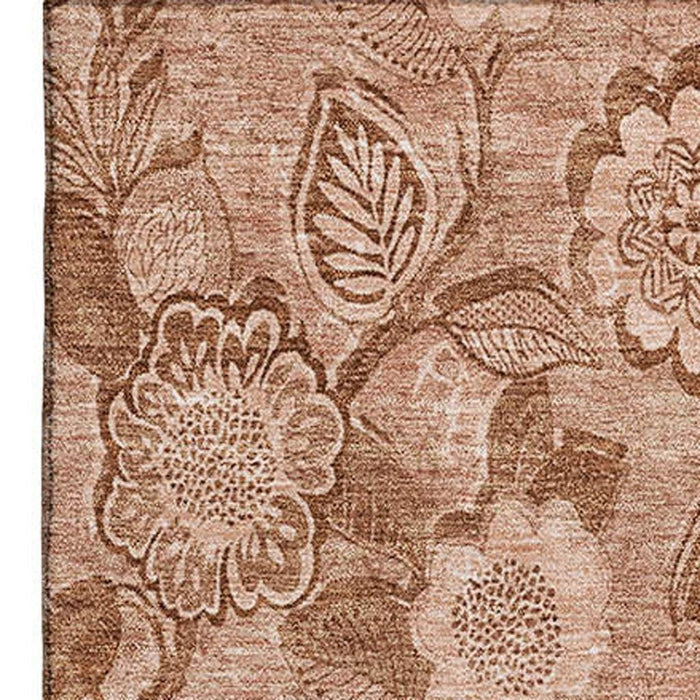 10' X 14' Floral Washable Area Rug With UV Protection (708820) - Terra Cotta / Copper