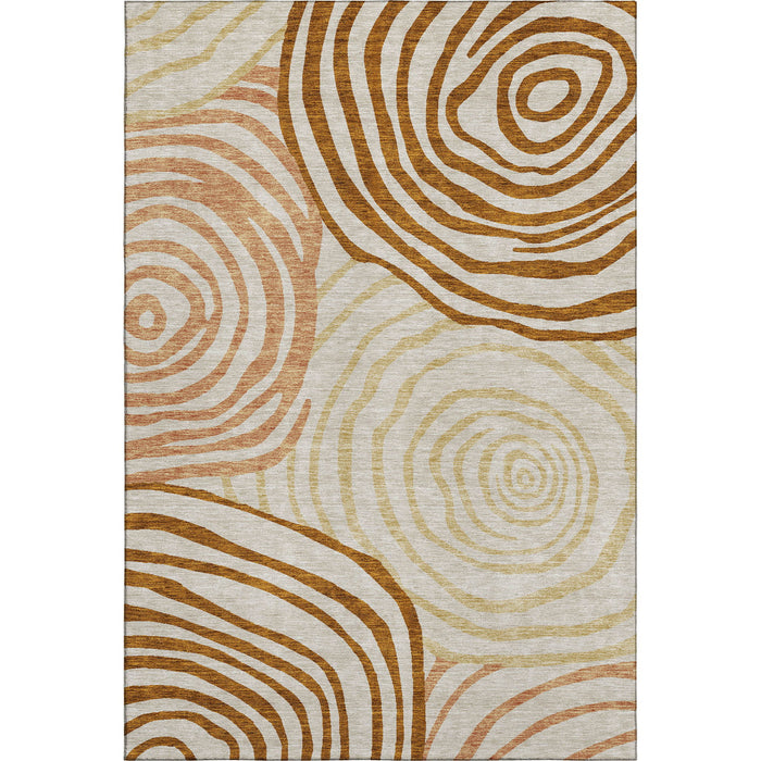 10' X 14' Abstract Washable Area Rug With UV Protection - Terra Cotta And Gold
