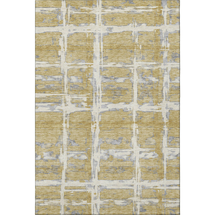 9' X 12' Striped Washable Area Rug With UV Protection - Gold
