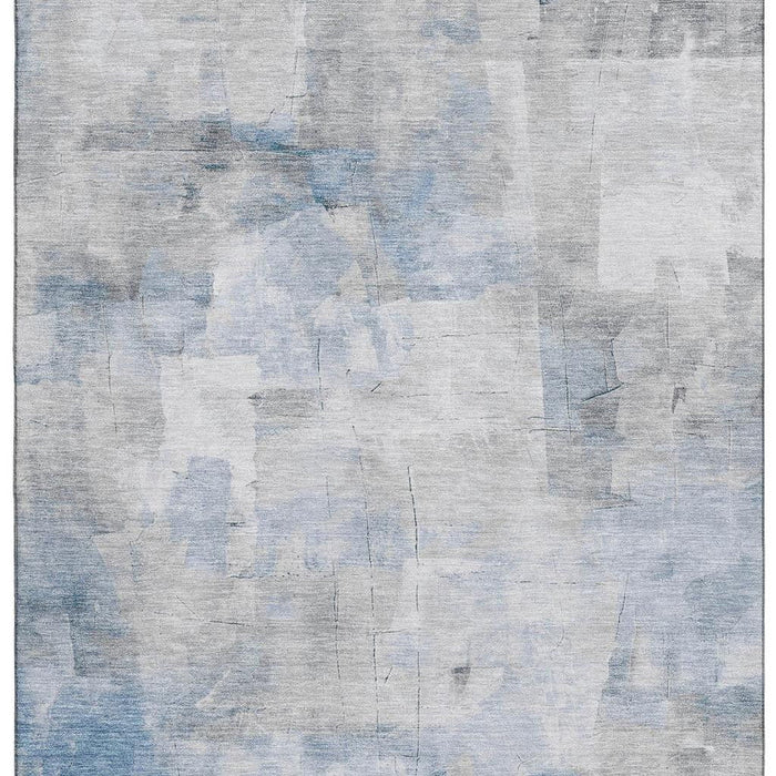 10' X 14' Abstract Washable Area Rug With UV Protection (696704) - Denim Blue / Gray / Silver