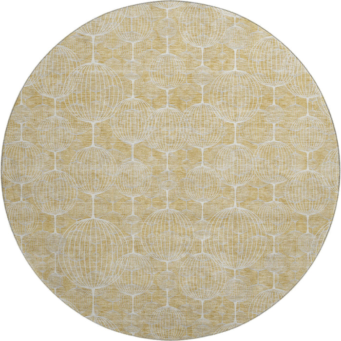 8' Geometric Polyester Washable Round Rug With UV Protection - Gold And Ivory