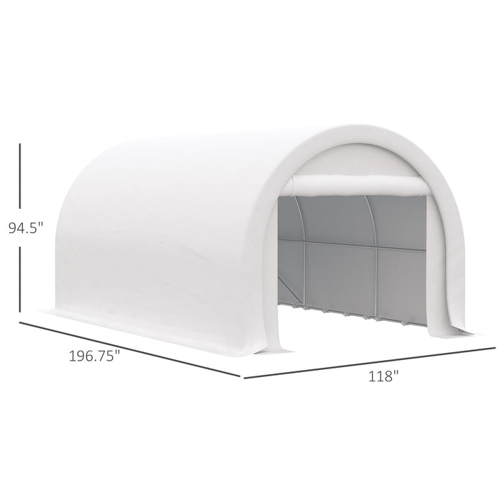 Giga Outsunny 10x16 ft heavy-duty portable carport with UV-resistant canopy, large zippered door for vehicle and outdoor storage.
