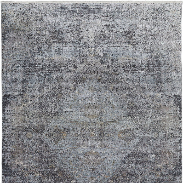 8' x 10' Abstract Power Loom Worn Faded Area Rug - Gray And Silver