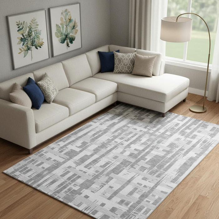 10' X 14' Striped Washable Area Rug With UV Protection (705677) - Gray / Ivory