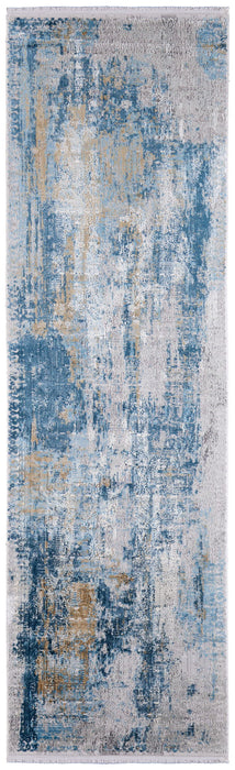 10' Abstract Power Loom Runner Rug With Fringe - Blue