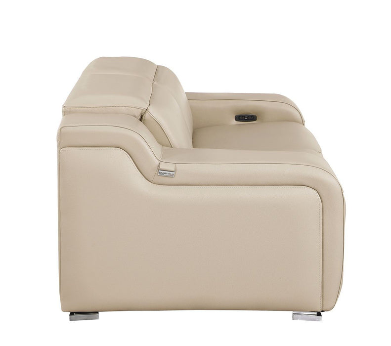 Italian Leather Power Reclining Loveseat (633750) - Beige / Silver