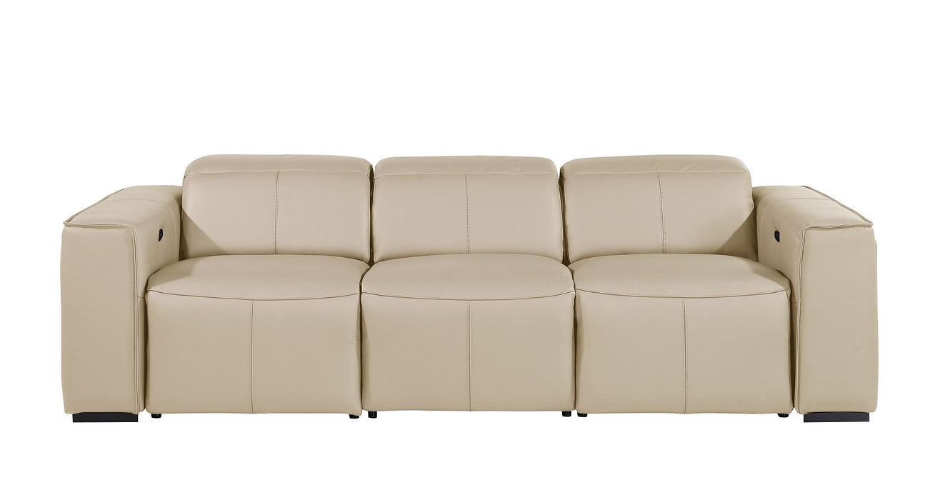 Top Grain Leather Reclining Metal USB Sofa (720385) - Beige