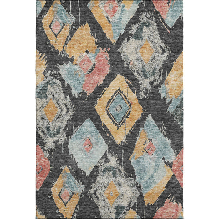 10' X 14' Abstract Geometric Washable Area Rug With UV Protection (696614) - Charcoal / Gold / Coral