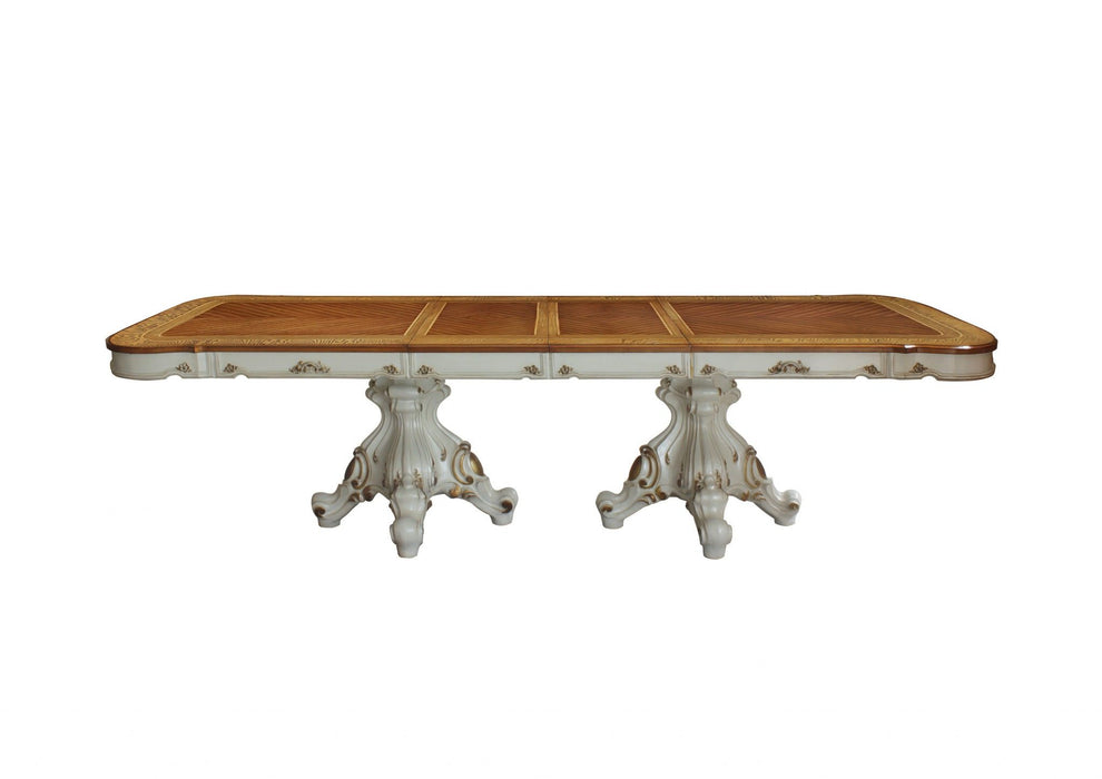 49" Solid Wood Double Pedestal Base Dining Table - Brown / White