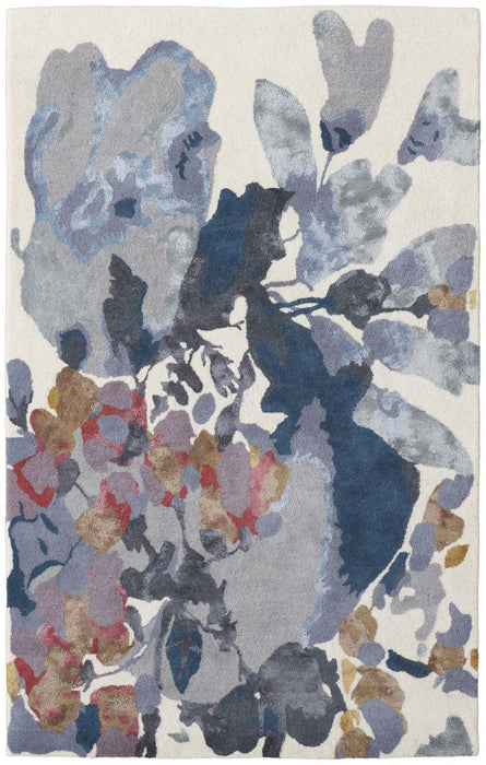 8' x 10' Wool Floral Hand Tufted Area Rug - Blue Gray And Pink
