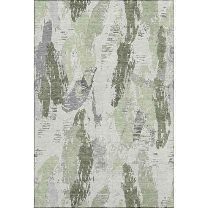 10' X 14' Abstract Washable Area Rug With UV Protection (694640) - Artichoke Green / Ivory / Gray