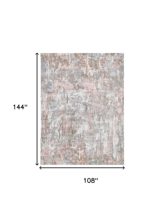 9' x 12' Abstract Hand Loomed Area Rug - Gray And Pink