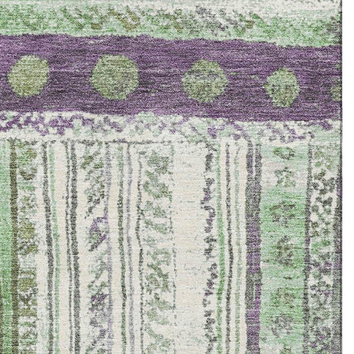 10' X 14' Striped Washable Area Rug With UV Protection (709546) - Purple / Green / Ivory