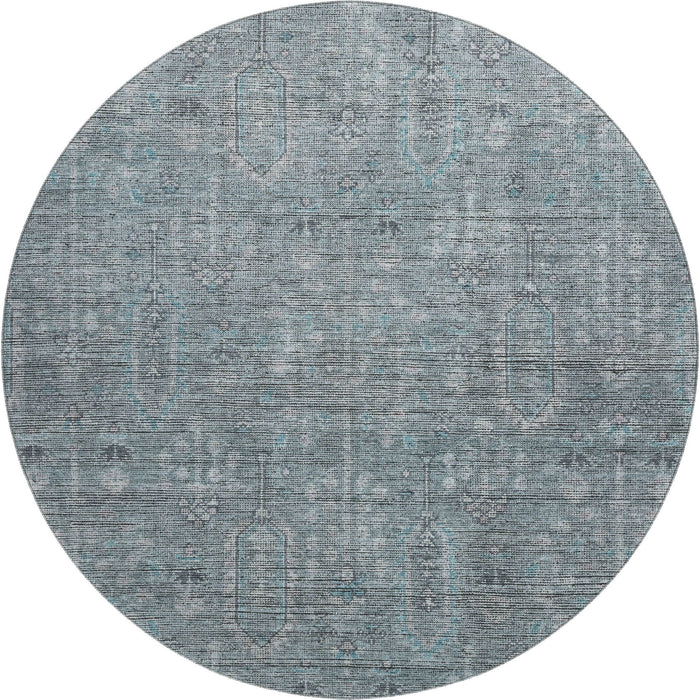 8' Southwestern Washable Round Rug With UV Protection - Teal / Gray