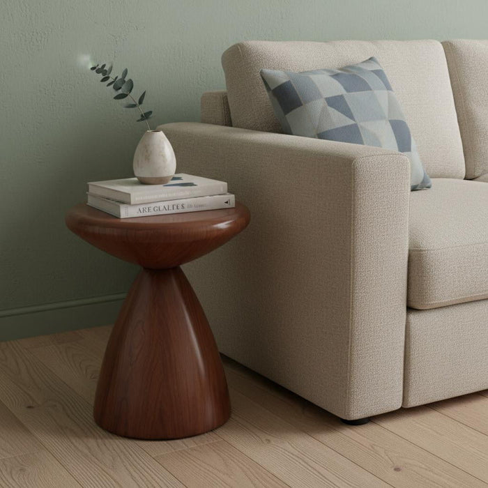 Steel Cinched High Waist Round Pedestal End Table - Walnut / Steel
