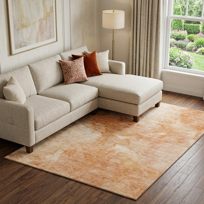 10' X 14' Abstract Washable Area Rug With UV Protection (656304) - Salmon / Ivory