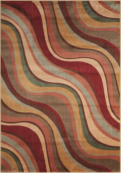 10' X 13' Striped Non Skid Area Rug (551498) - Ivory / Tan / Red