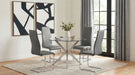 CoasterEveryday Vance round 41-inch glass top asterisk dining table with chrome legs, modern furniture for dining room decor.