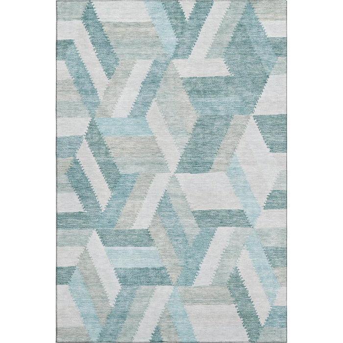 10' X 14' Geometric Washable Area Rug With UV Protection (692466) - Teal / Ivory / Gray