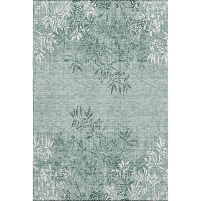 3' X 5' Floral Washable Area Rug With UV Protection (655669) - Sage / Ivory
