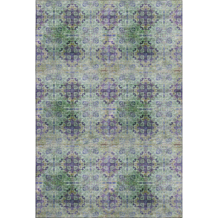 10' X 14' Floral Medallion Distressed Washable Area Rug With UV Protection (648946) - Purple / Green / Ivory