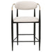 Set of two beige Tina fabric upholstered counter chairs with modern design and wooden legs, ideal for kitchen or bar seating.