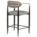 Pair of grey CoasterEveryday Tina fabric upholstered counter chairs with wooden legs, shown in a modern kitchen setting.