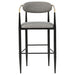 Set of two grey Tina fabric upholstered bar chairs with sleek wooden legs from CoasterEveryday, shown in a modern furniture setting.